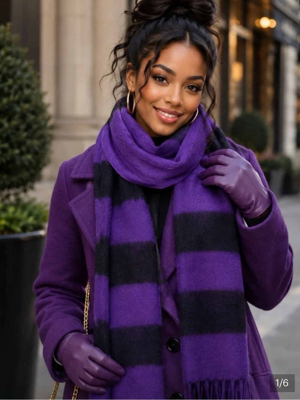 TALBOTS 100% Cashmere Scarf PURPLE / BLACK